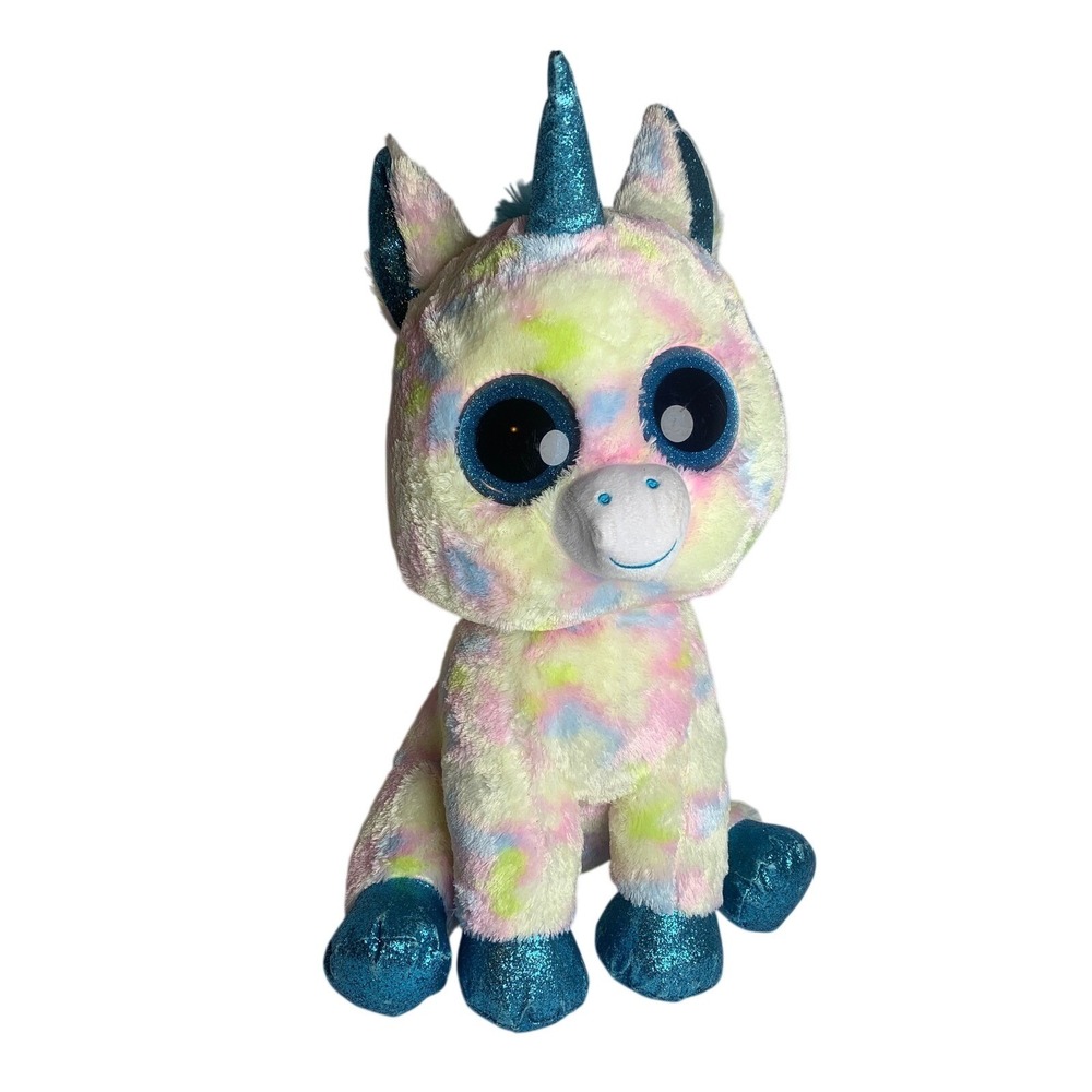 Ty Beanie Boos Blitz Blue Unicorn Pastel Tie Dye Medium Plush Glitter‎ Accents